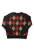 The Womens Pendleton Merino Wool Pullover Sweater is black with a red, beige, and tan argyle pattern on the front and sleeves, shown laid flat against a white background.