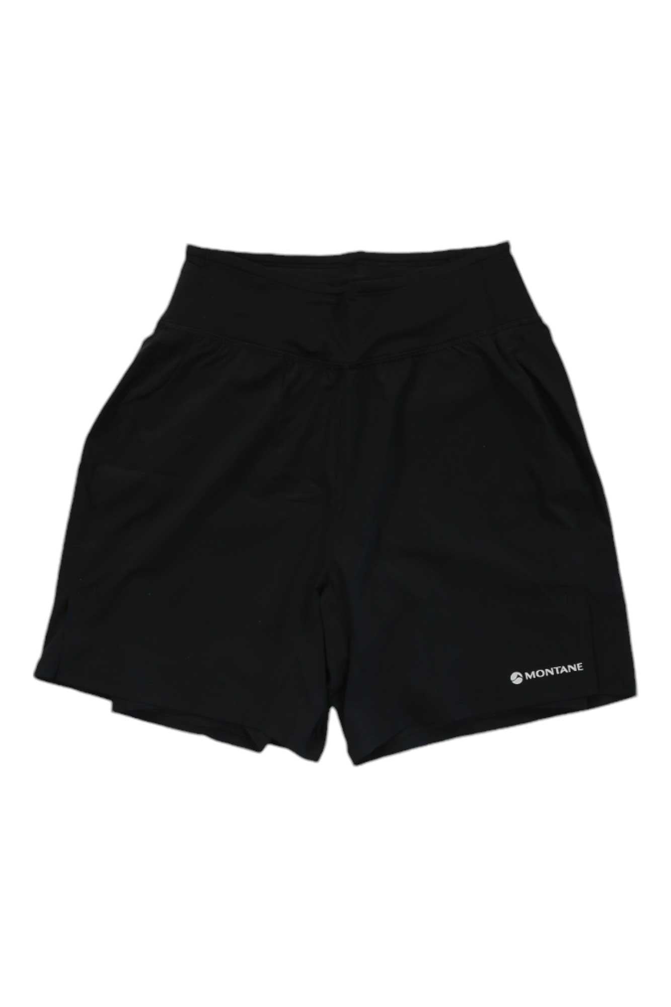 Men's black 7-inch slipstream twin-skin shorts with drawstring, Montane logo