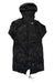 Black hooded soft shell wind jacket with full-length zipper and drawstring hem