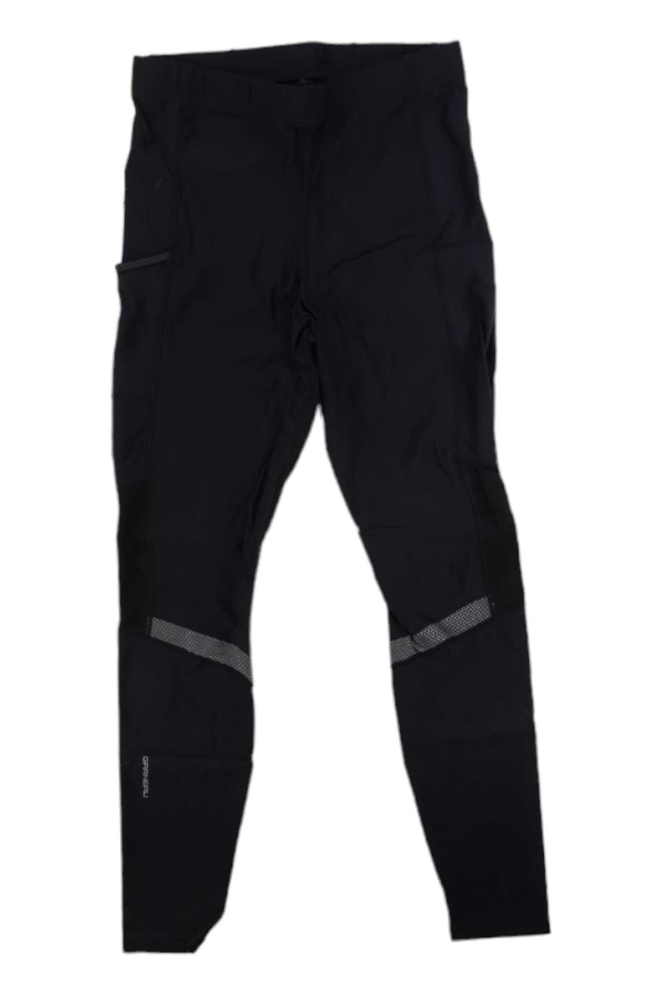 The Louis Garneau Men's Optimum Mat 2 Tight in black features mesh panels at the knees and moisture-wicking fabric, shown lying flat on a white background.