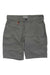 The Chrome Industries Mens Madrona Short is a gray casual short for men featuring a button and zipper closure, belt loops, front and back pockets, a small red tag by the right front pocket, and quick-dry fabric for all-day comfort.