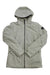 The Eider Womens White Way Jacket is a light gray insulated snowboard jacket featuring a front zipper, side pockets, buttoned cuffs, and a small black logo patch on the upper left sleeve—perfect for winter adventures.