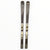 A pair of Atomic Women's Cloud Q8 all mountain skis with M10 GW Bindings, in black and gray, are positioned side by side on a white background.