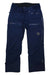 The Norrona Womens Lofoten GORE-TEX Insulated Snow Pants are navy blue and feature waterproof fabric, multiple zippered pockets, reinforced knees, and a small embroidered logo on the upper right thigh.
