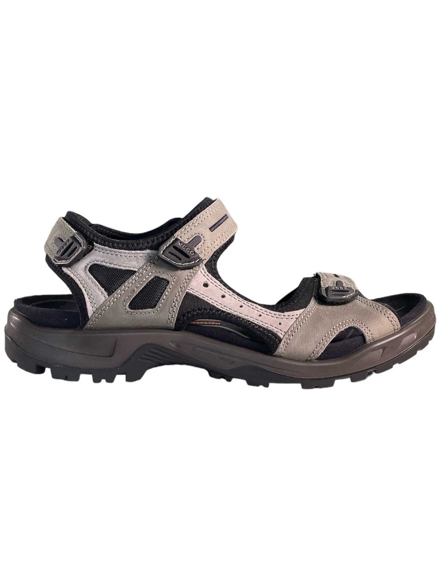 Men's sport sandal, light beige with black straps and chunky rubber sole
