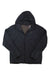 The Black Diamond Mens First Light Hybrid Hoody, in black with a front zipper, long sleeves, subtle left-chest logo, under-the-helmet hood, and PrimaLoft Silver Insulation, is shown laid flat on a white background.