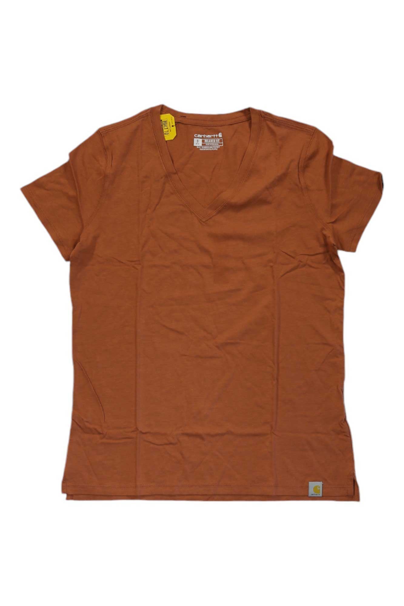 Women's lightweight V-neck T-shirt, terracotta brown, relaxed fit, short sleeves
