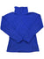 A Women's Glacial Fleece III 1/2 Zip pullover in royal blue, featuring long sleeves, a high collar, and a front half-zip closure, is laid flat on a white surface—ideal for chilly weather.