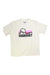 The Womens Coastal Short-Sleeve T-Shirt is a cream tee made from recycled polyester, featuring a black and pink Marmot logo with mountains and a sun.