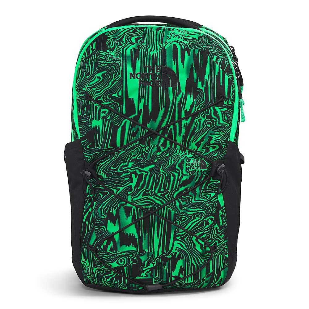 Jester Daypack backpack with neon green and black digital print, front zipper and straps