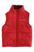 The Columbia Kids Puffer/Fleece Reversible Vest is a red water-resistant vest with a plaid lining and zipper closure, ideal for outdoor adventures.