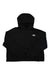 The North Face Womens Canyonlands Pullover Crop in black, featuring long sleeves and a white logo on the left chest, is laid flat on a white background. This cozy fleece pullover is ideal for everyday comfort.