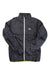 The Ortovox Mens Swisswool Piz Vial Jacket, featuring black insulation, a white zipper, high collar, and a small white logo on the left chest, is shown flat on a white background—ideal for outdoor adventures in chilly weather.