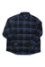 Men's dark plaid flannel button-up shirt with blue stripe grid and chest pocket