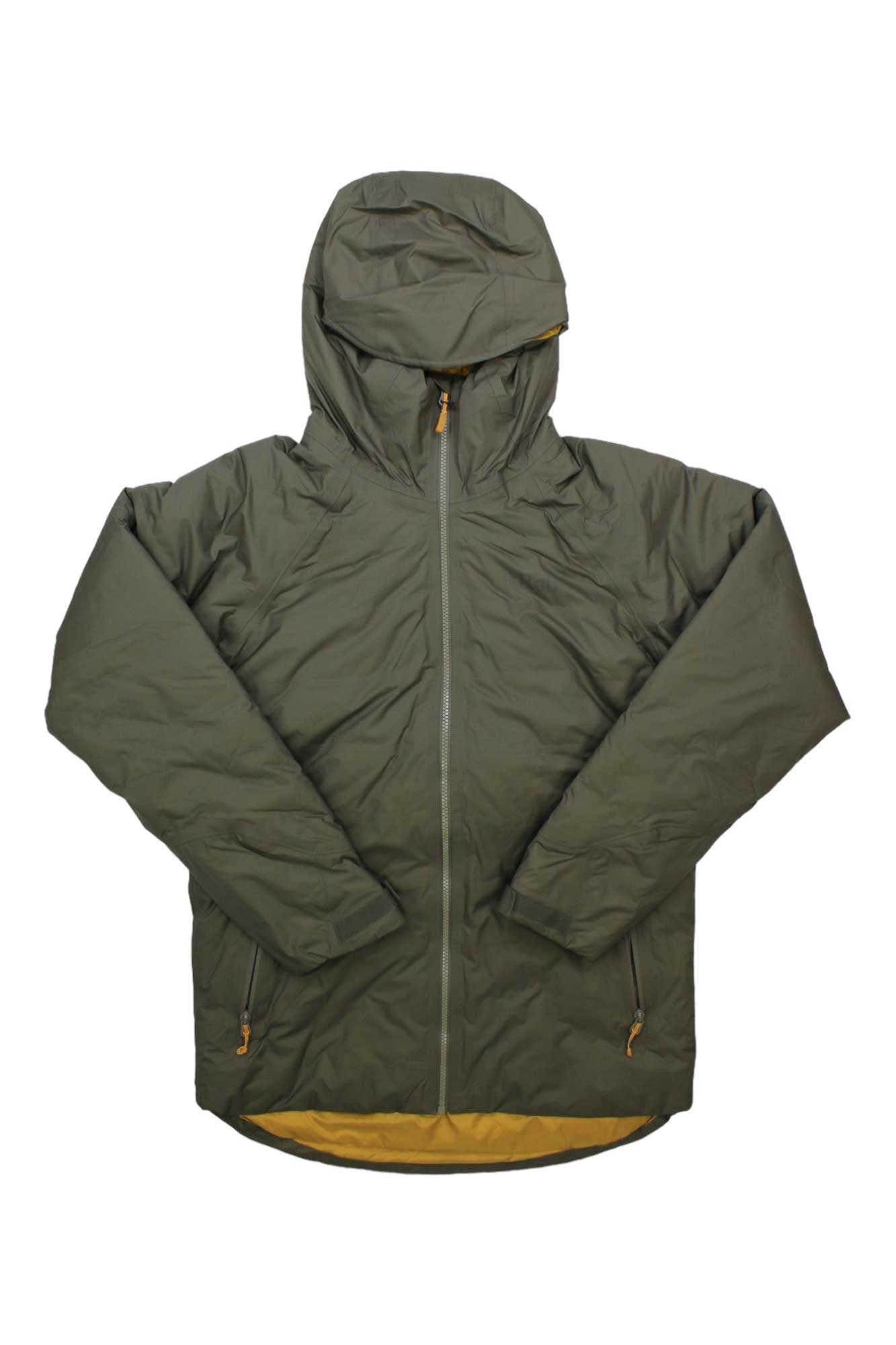 Men's hooded puffer jacket, olive green with full-length front zip