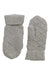 The Lost Horizons Women's Tiffany Mitten is a pair of light gray knit mittens with a textured pattern and ribbed cuffs, shown palm up and down—ideal winter gloves for cozy warmth.