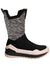 The Mammut Womens Falera II High Waterproof Shoe is a single women's hiking shoe with a white sole, black bottom, textured gray-and-black knit upper, modern design, pull tab at the back, and no visible laces.