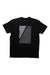 Black Diamond Mens Block Print Mountain Tee: A black climbing shirt made from soft organic cotton, featuring a large rectangular graphic with a diagonal line dividing gray and black.