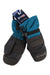 A pair of Gordini Womens Cache Gauntlet Mitts in blue and black with Primaloft insulation, black leather palms, ribbed knuckles, bluesign approved materials, and brand tag attached.