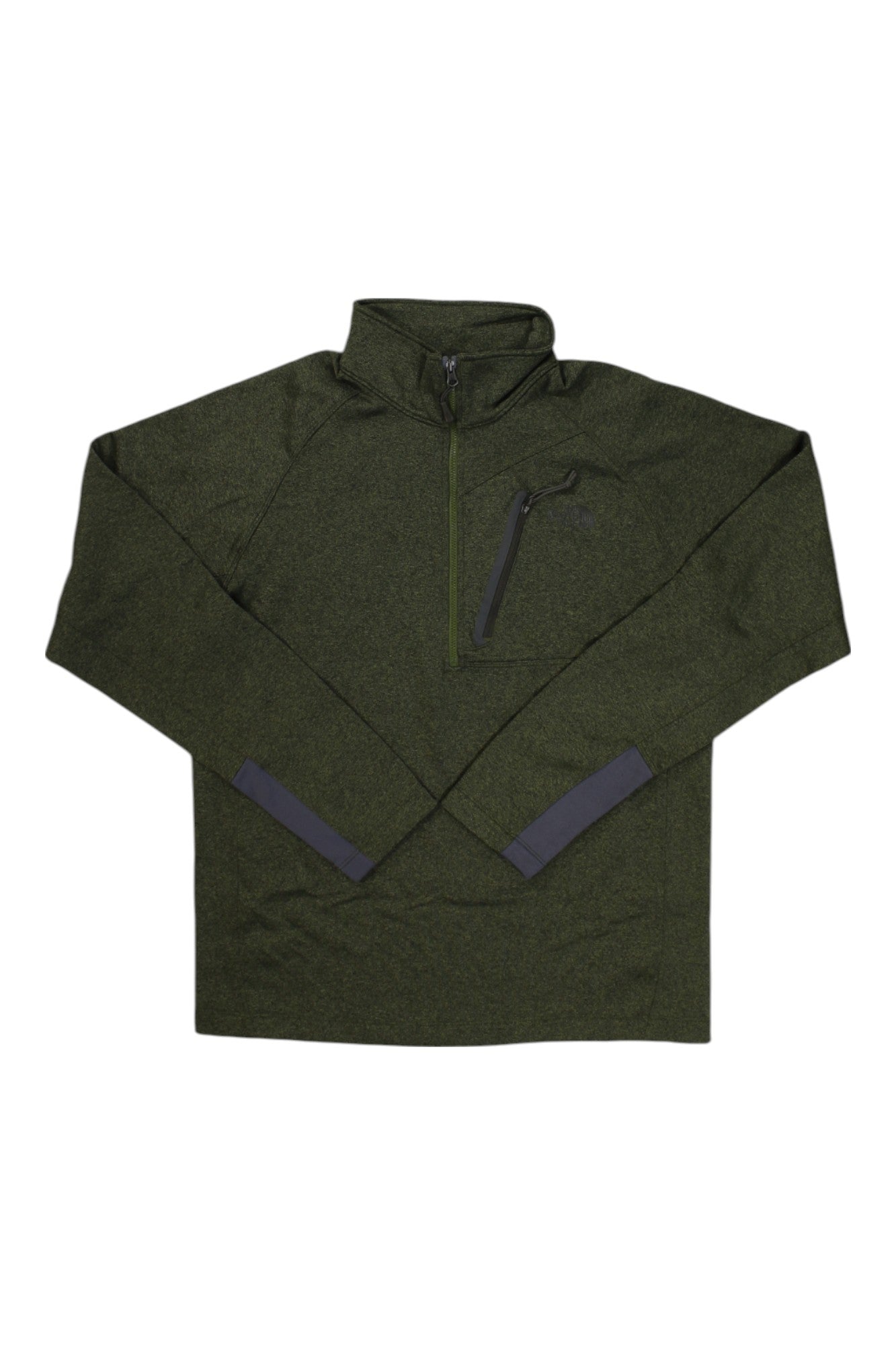 The North Face Men's Canyonlands Half-Zip Top shown in dark green features long sleeves, a high collar, a half-zip front, zippered chest pocket, and dark gray accents at the cuffs. The top is displayed flat on a white background.