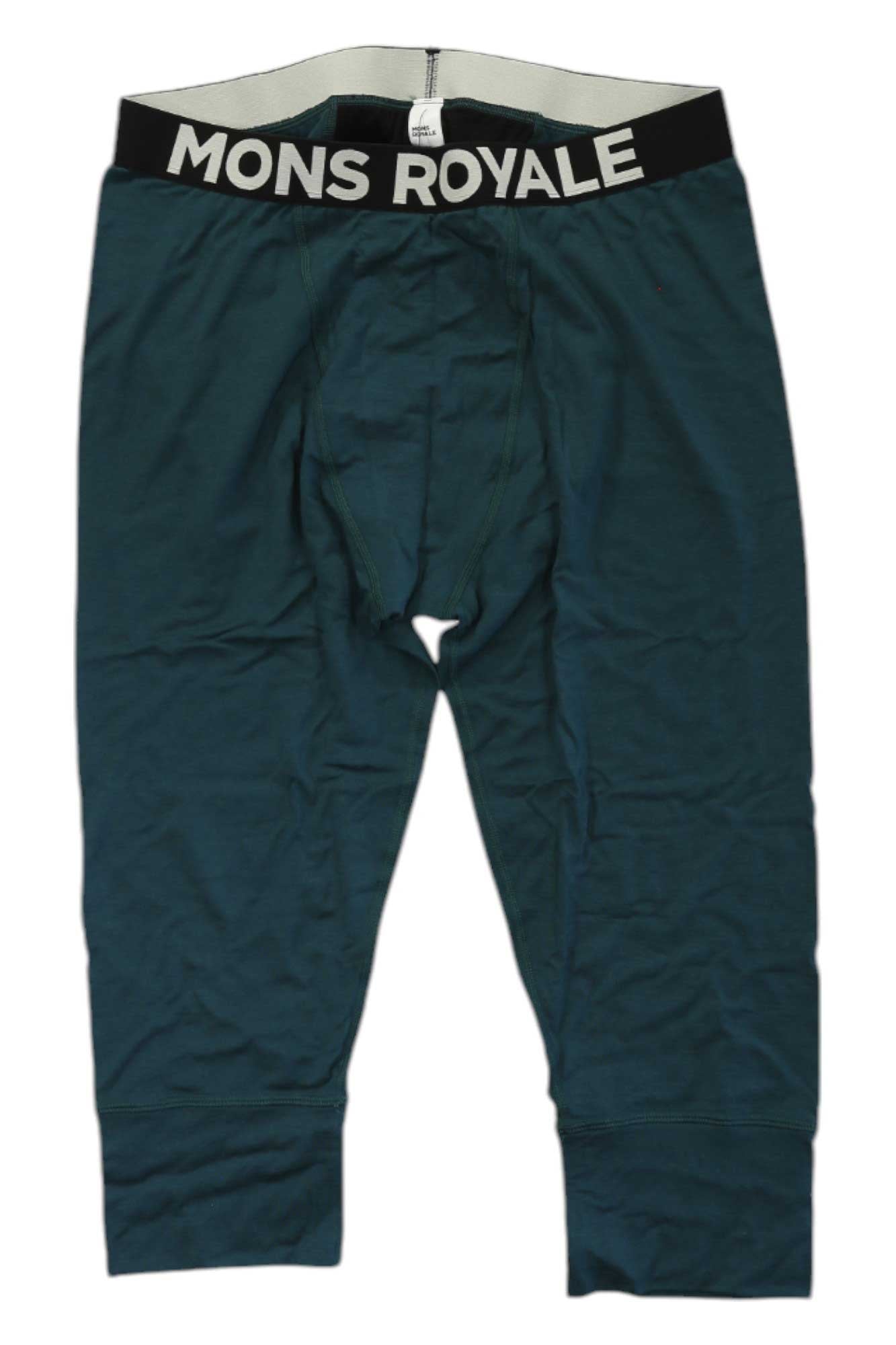 Mons Royale men's 3/4 leggings, dark teal, elastic waistband, mid-calf length