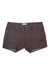 The Carve Designs Women's Oahu 4 Inch Short is a slim-fit brown denim short for women featuring a raw hem, front button and zipper closure, two front pockets, visible stitching, and a waistband label.