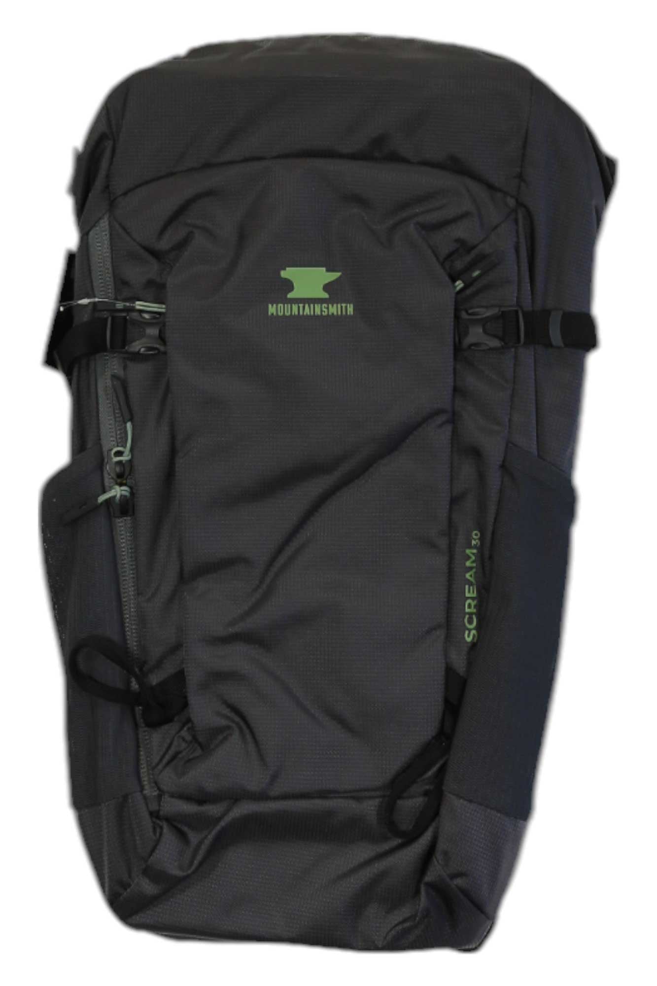 Mountainsmith 30L hiking backpack, dark gray with front zip and side straps