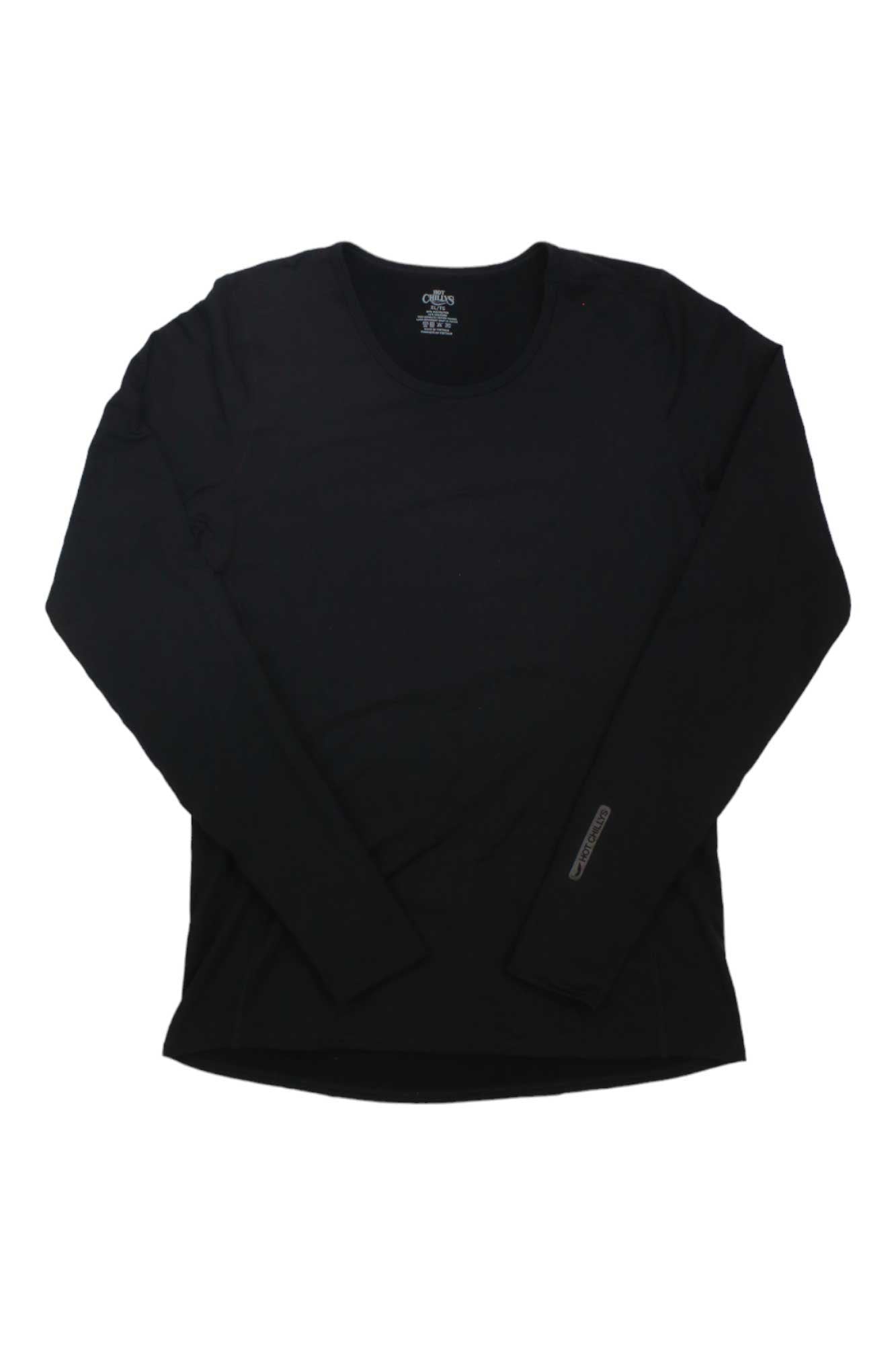 The Hot Chillys Womens Micro-Elite Chamois 8K Crewneck Top, made from quick-drying fabric, is laid flat on a white background.