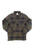Padded button-up shirt in dark plaid with flap chest pockets and button front