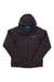 The Eddie Bauer First Ascent Men's Microtherm 2.0 Stormdown Hooded Jacket is black, quilted, and insulated with StormDown. It features a hood, front zipper, long sleeves, zippered pockets, chest logo, and a patch on the upper left sleeve.