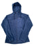 Women’s fleece full-zip hoodie jacket in navy blue, front zipper and drawstring hood