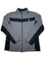 The Mens Circuit Fleece is a gray zip-up jacket with black sleeve and chest accents plus a small white spider logo—ideal for outdoor adventures.