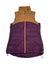 Women's Laurel vest with hood, purple quilted body and tan top, full-zip front
