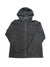 The Boys Oakes Hoody is a dark gray, zip-up polyester fleece jacket with long sleeves, a subtle textured pattern, and a small rectangular logo patch on the left chest, shown on a white background.