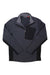 The Spyder Mens Bandit Half Zip Jacket is dark gray with a black chest pocket and side panels, features long sleeves, moisture-wicking fleece, and a small logo on the left chest.