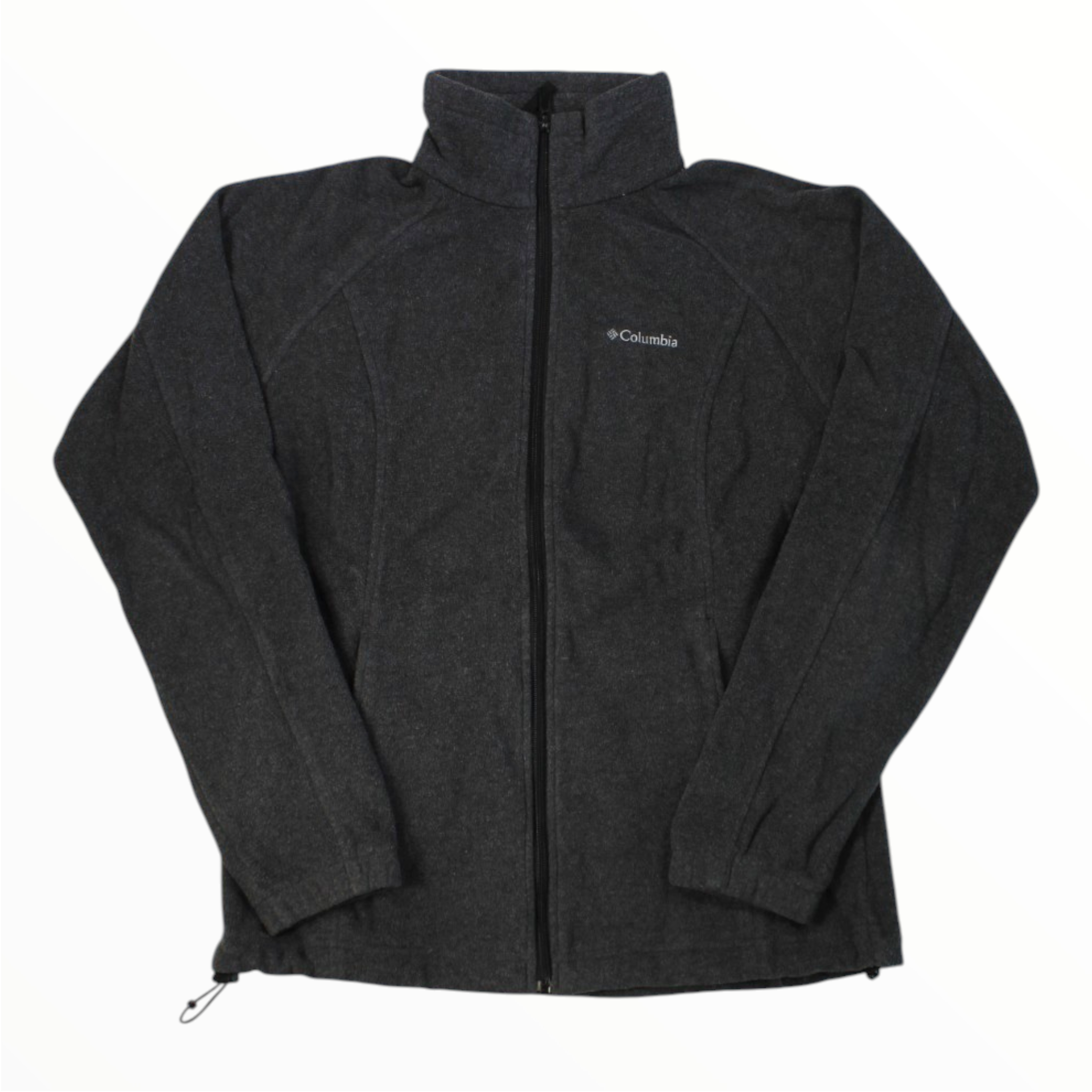 Women’s full-zip fleece jacket in dark charcoal with stand collar and front zipper