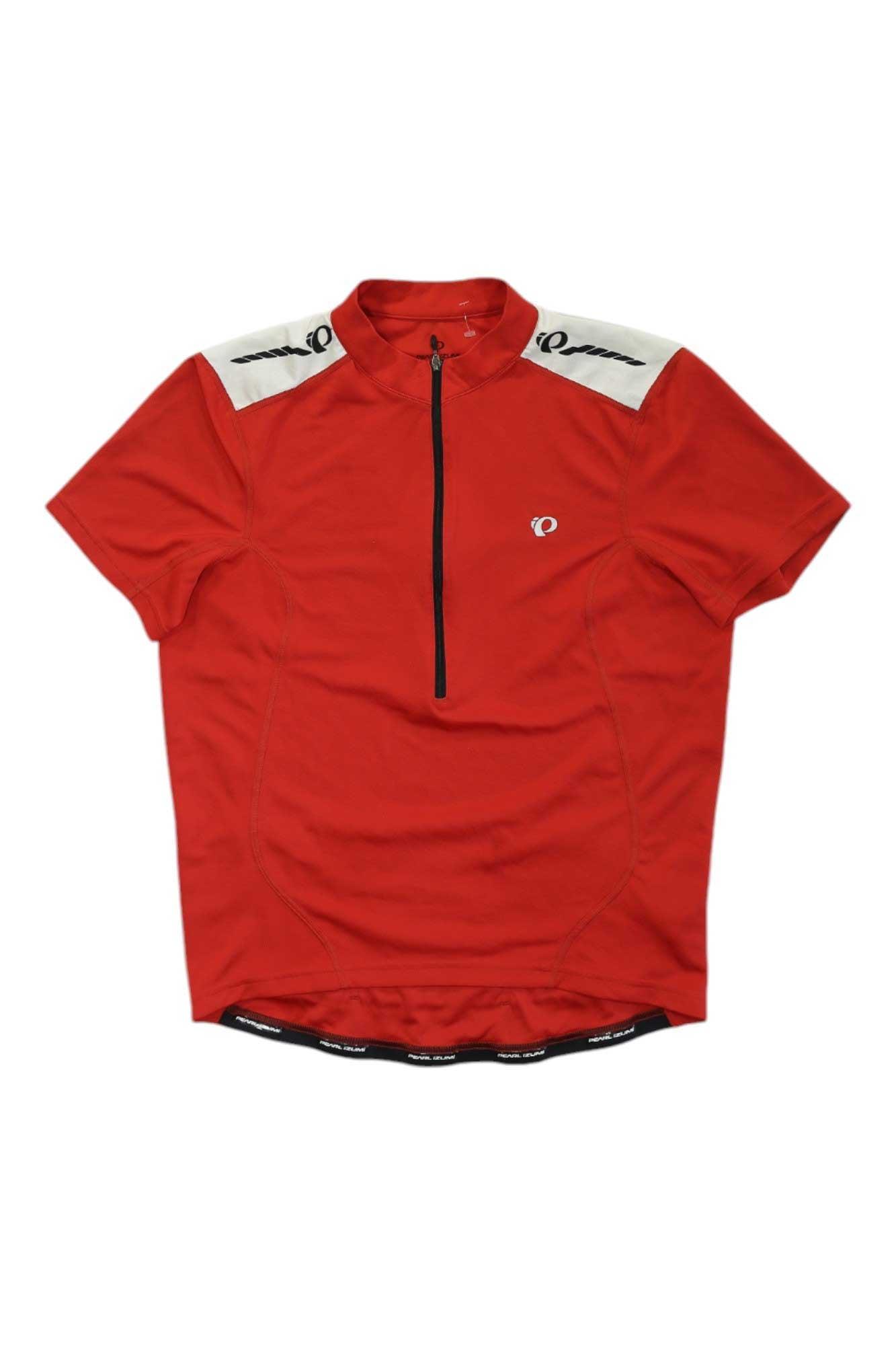 Men's cycling jersey: red short-sleeve half-zip with logo and contrast collar