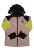 The Burton Girls Hart Jacket is a waterproof, hooded girls snowboard jacket with a front zipper, light pink body, black shoulders and cuffs, yellow arm bands, and a small mountain logo on the left chest for stylish protection.