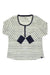 Women’s striped long-sleeve henley with dark button front and navy diamond chest detail
