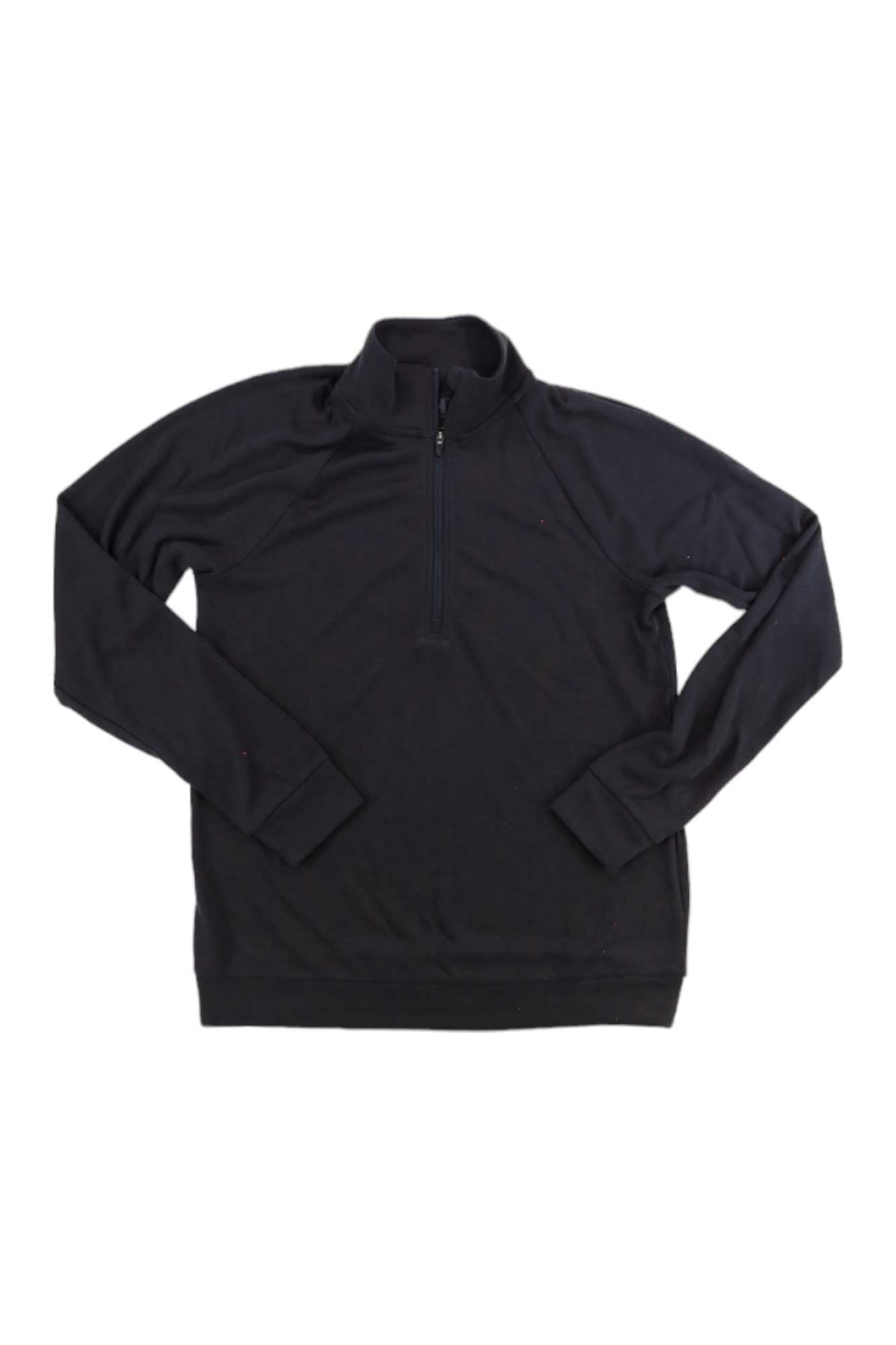The Helly Hansen Women's Inshore 1/2 Zip Pullover, in black, features long sleeves, a stand-up collar, and is made from recycled polyester. Shown laid flat on a white background.