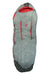 Women's 15 sleeping bag, red hood and trim, gray fabric, black foot end