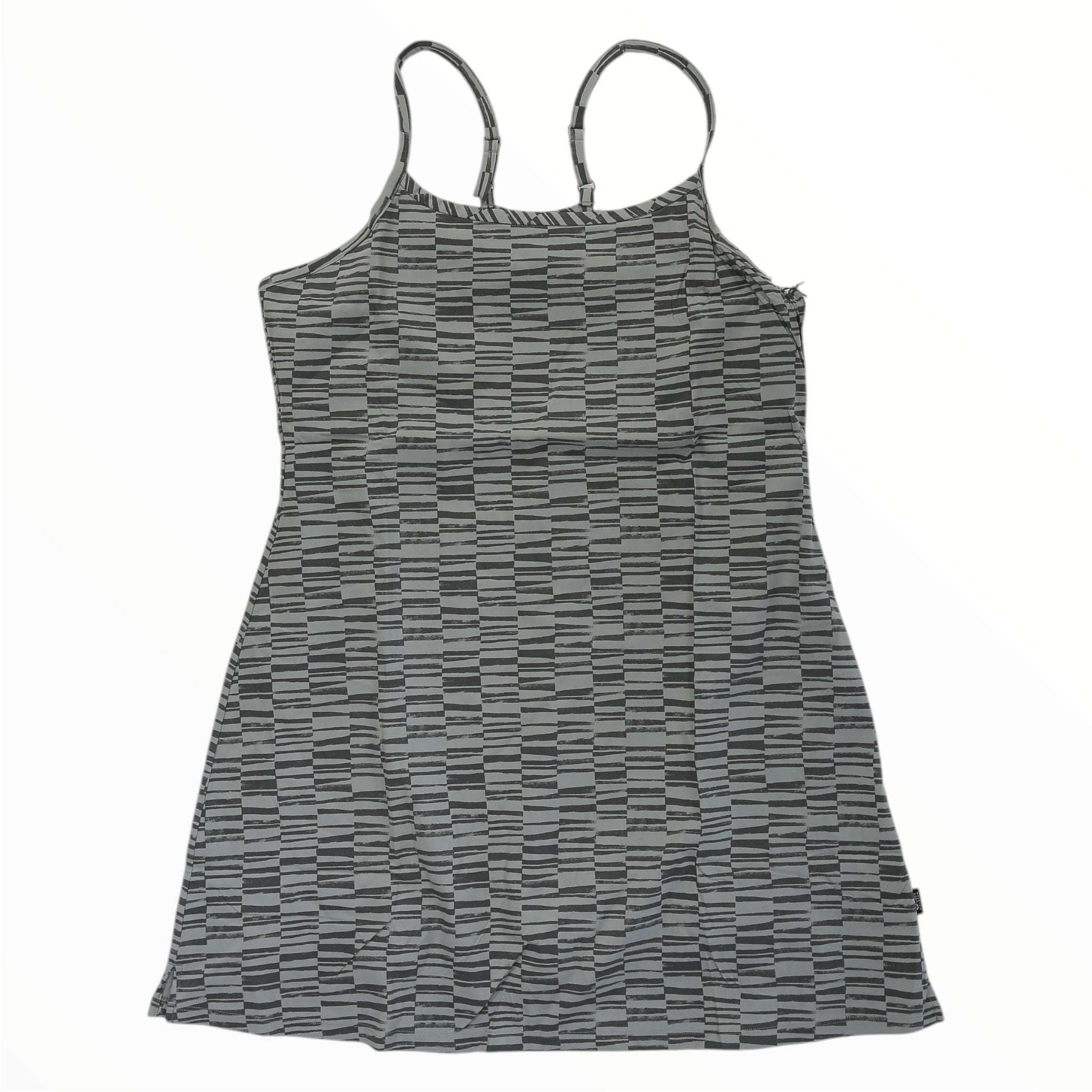 Women's tank dress, grey and dark geometric check print