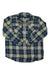 Women’s flannel shirt in blue plaid, button front, two chest pockets