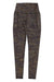 The Prana Womens Impresa Pocket Legging features a high-waisted fit, handy pockets, and a speckled multi-color stripe design in brown, gold, and blue—perfect for active women seeking both style and convenience.