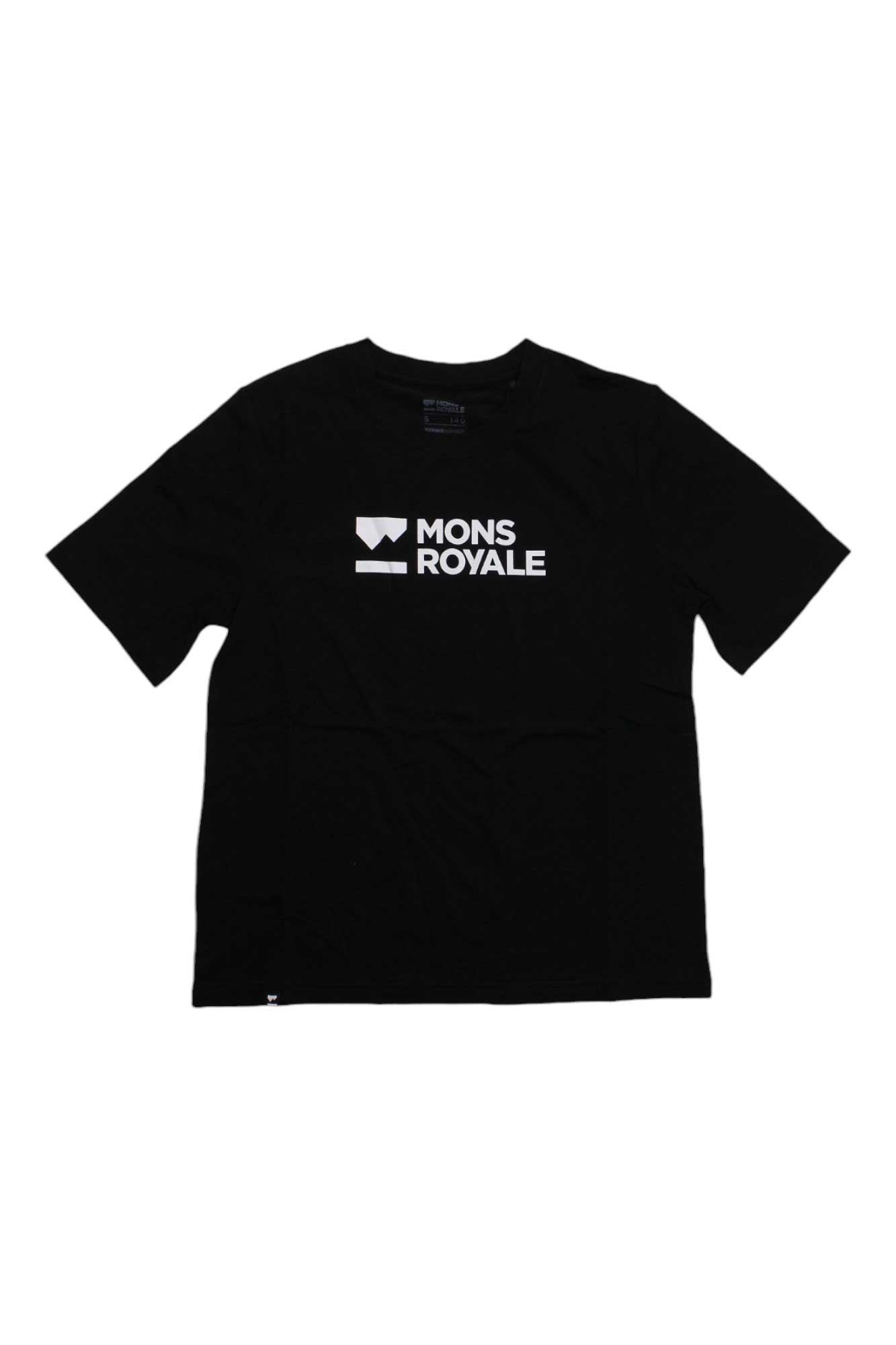 Women’s relaxed crew-neck tee in black with Mons Royale wordmark and square icon