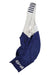 A pair of blue and white Rapha Mens Pro Team Bib Shorts II - Regular with a race-grade chamois, RAPHA in white on one leg, and white straps with dark blue stripes.