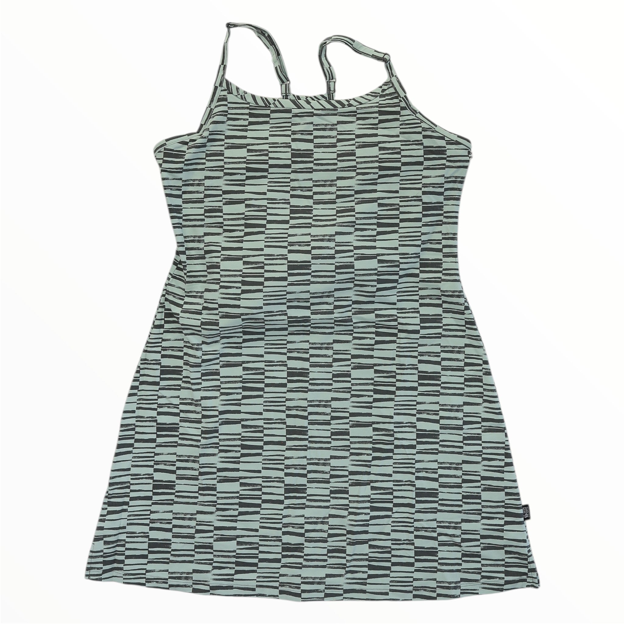 Women's tank dress, teal and dark geometric check print