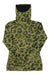The Burton Womens Midweight Base Layer Long Neck Shirt is a green and olive camo long-sleeve hoodie with built-in face covering and a black logo patch—perfect as a moisture-wicking base layer for women on outdoor adventures.