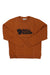 The Fjallraven Mens Logo Sweater in burnt orange, made from organic cotton, features a black Fjällräven logo and stylized fox head printed on the front. Ideal for outdoor adventures.