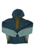 The Marmot Mens Super Aros Fleece Hoodie features a teal body, light blue sleeves, half-zip front with brown trim, and chest mountain logo. Made from high-pile fleece and recycled polyester.